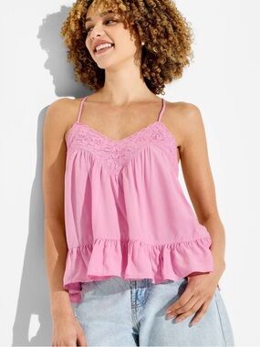 Wild Fable Women's Trapeze Lace Trim Cami Blush L